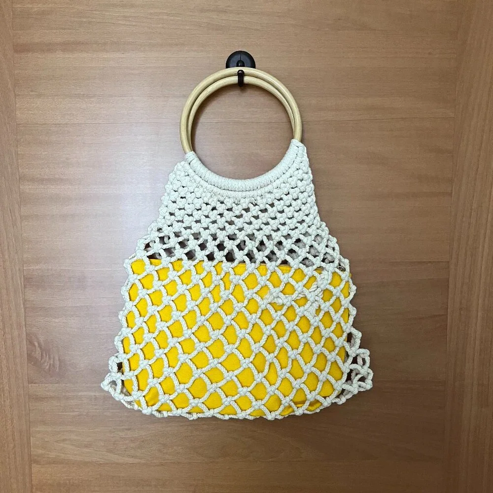 Crocheted Handbag with Detachable Yellow Pouch